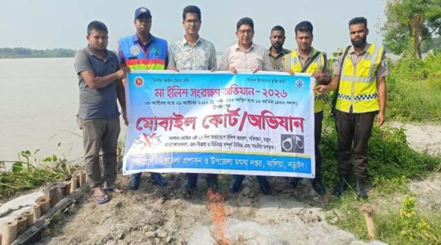 কালিয়ায় ৬ হাজার মিটার নিষিদ্ধ কারেন্ট জাল জব্দ, পুড়িয়ে ধ্বংস