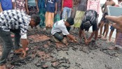 হাত দিয়ে তুলে ফেলা যাচ্ছে সড়কের বিটুমিন!