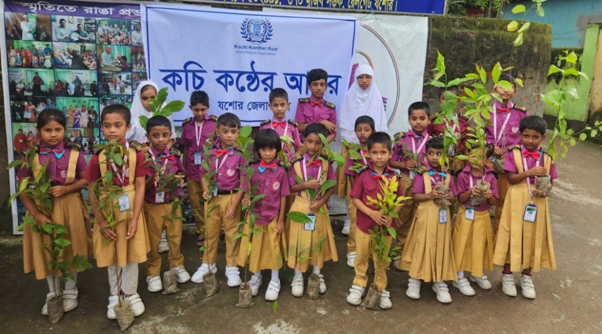 যশোরে কচি কণ্ঠের আসরের চারা বিতরণ